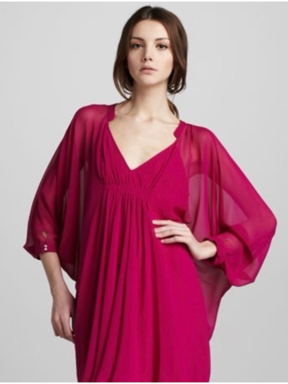 Diane von Furstenberg DVF Fleurette Fuchsia Pink Silk Chiffon Tunic Dress SZ 12